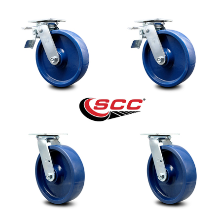Service Caster 8 Inch Solid Polyurethane Caster Set with Roller Bearing 2 Total Lock Brake SCC SCC-TTL30S820-SPUR-2-S-2